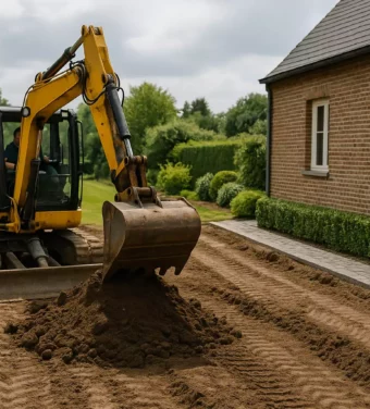 Travaux de terrassement devant une maison à Bruxelles réalisés par JD Enrobé