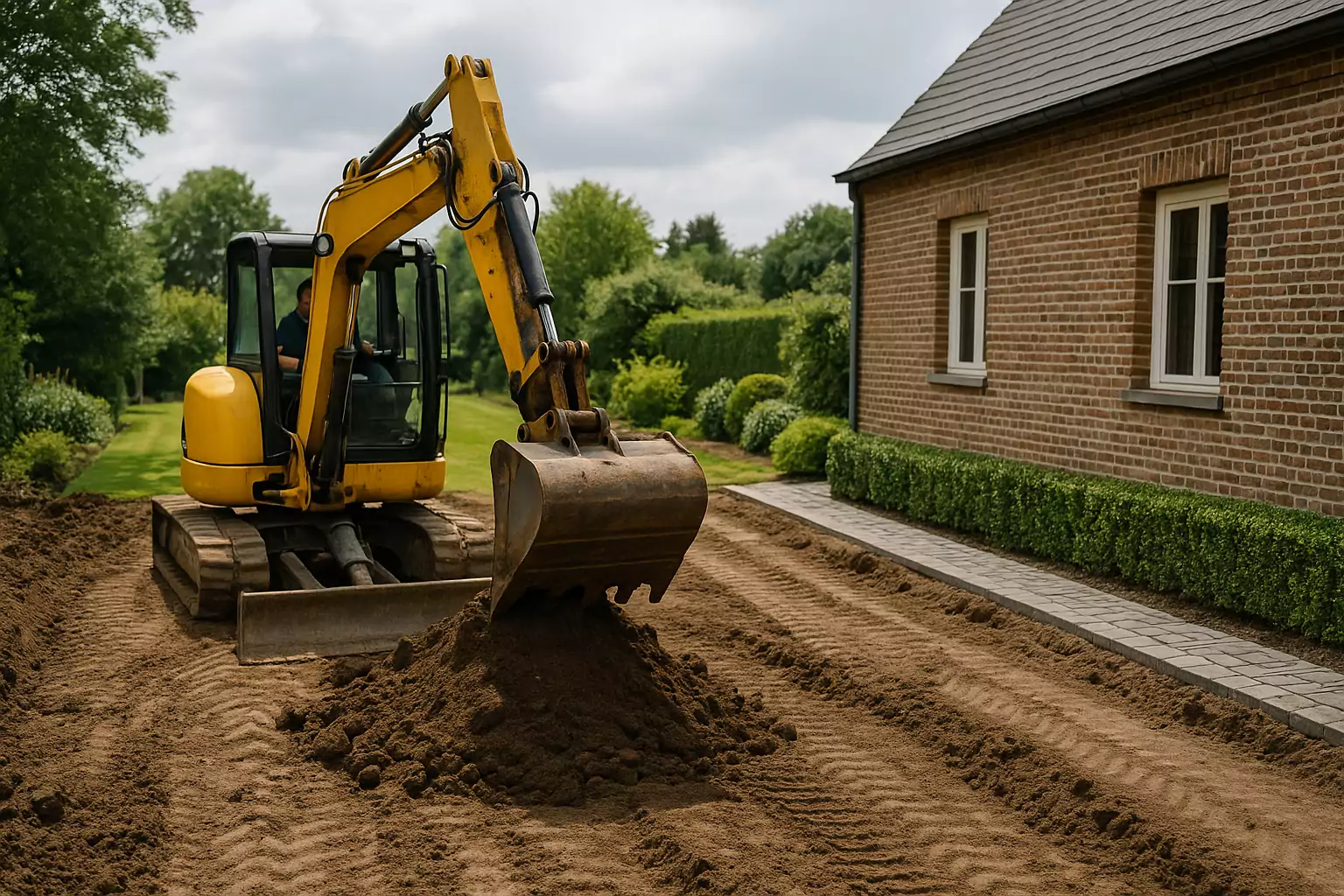 Travaux de terrassement devant une maison à Bruxelles réalisés par JD Enrobé